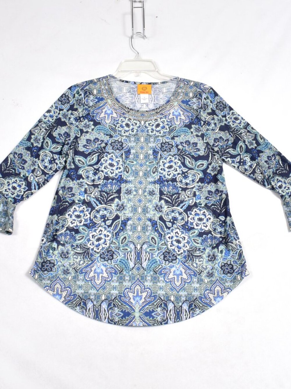 Ruby Rd. Women's Blue Floral Blouse 3/4 Sleeve Bell Size Small